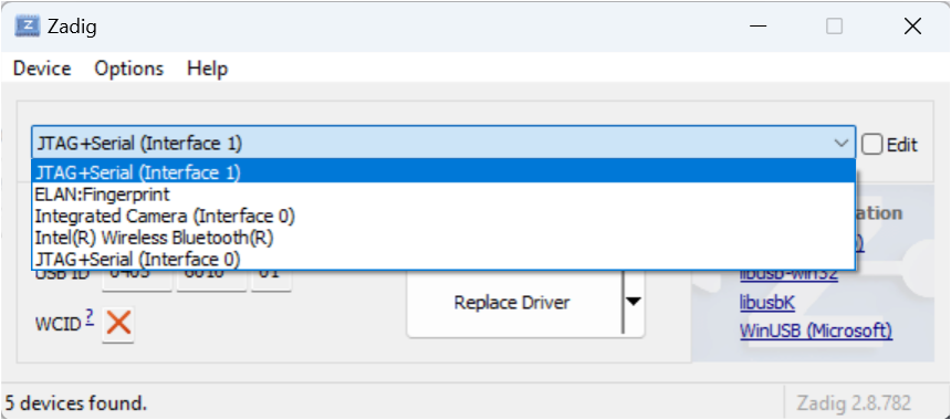 Zadig Driver Replacement Screen